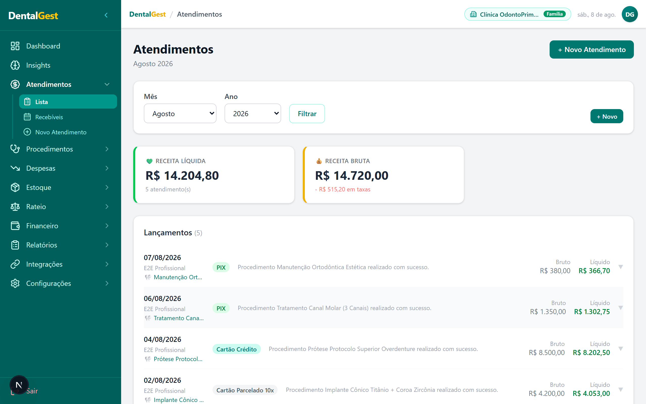 Tela do recurso Procedimentos e insumos